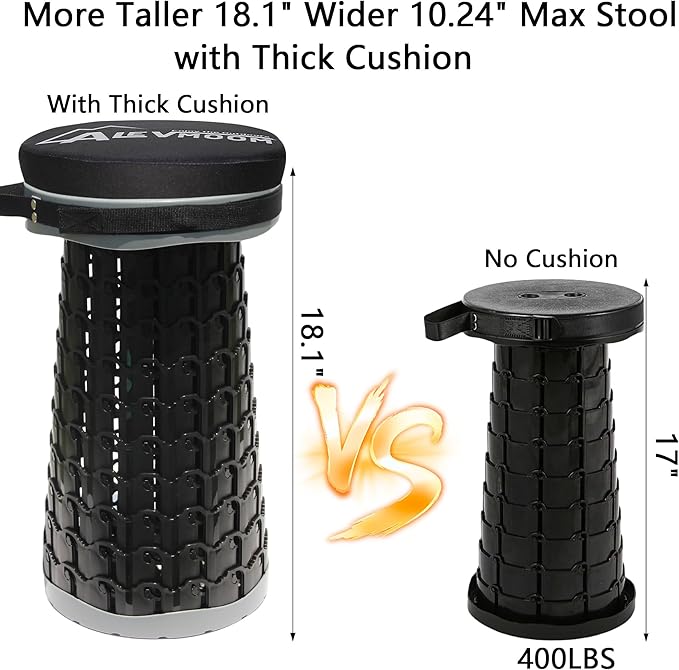 ALEVMOOM XXL 18.1 Telescoping Stool with Thick Cushion Portable Telescoping More Sturdy Capacity 880IbCollapsible Retractable Adjustable Folding Stool for Garden Hiking Fishing BBQ