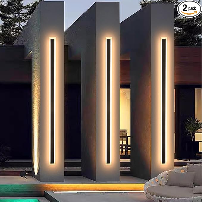 2 Pack 78.7In Modern Outdoor Wall Light Outdoor Wall Sconces for House Exterior Wall Light Fixtures LED Long Strip Wall Mount for Garage Patio Doorway (Warm Light)