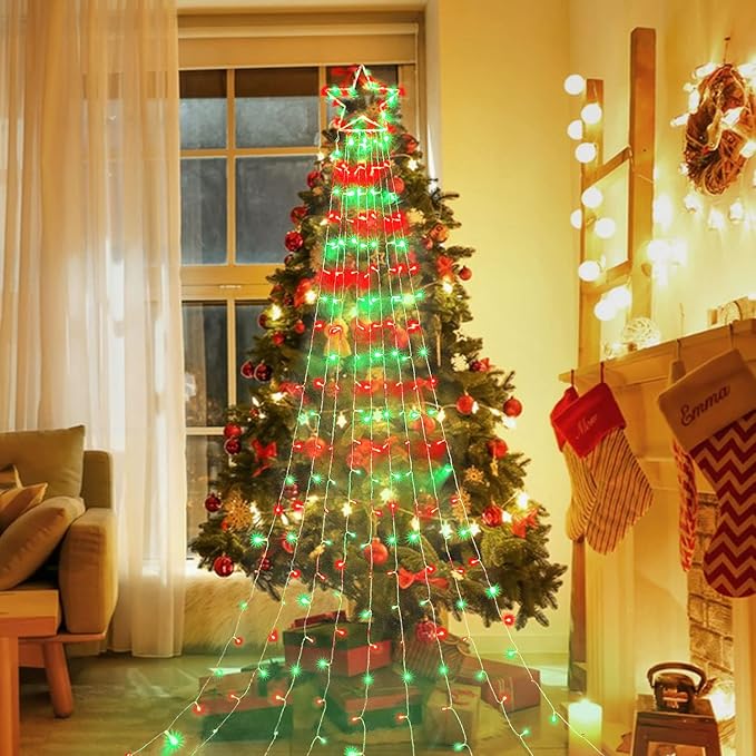 PUHONG Christmas Decoration Outdoor Star String Lights320 LED Christmas Lights[8 Modes &amp Waterproof] Lighted Christmas Star for Halloween Xmas New Year Holiday (IronStar-Red+Green)
