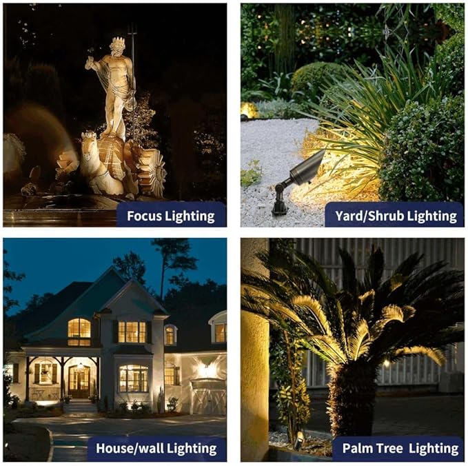 Gardenreet Brass Spot Light - Outdoor Landscape Spotlights Low Voltage LED 12V Landscaping Uplights All Weather Hard-Wired Bronze for Backyard Lawn with Cold White Changeable Bulbs (8 Pack)