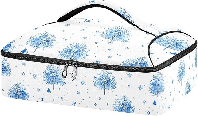 Casserole Carrier Blue Tree PatternInsulated Casserole Carrier for Hot or Cold Food Thermal Lunch Tote for Potluck Parties Picnic Beach Fits 9 x 13 Inches Baking Dish