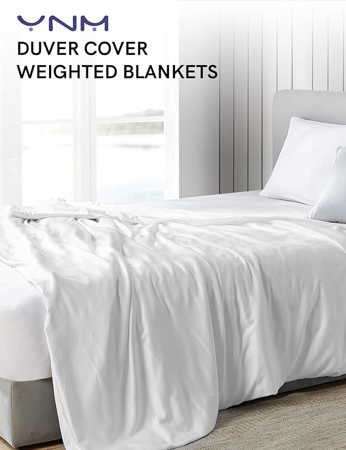 YnM Exclusive Cooling Duvet Cover for Weighted Blankets with 16 Strings (White 48x72)