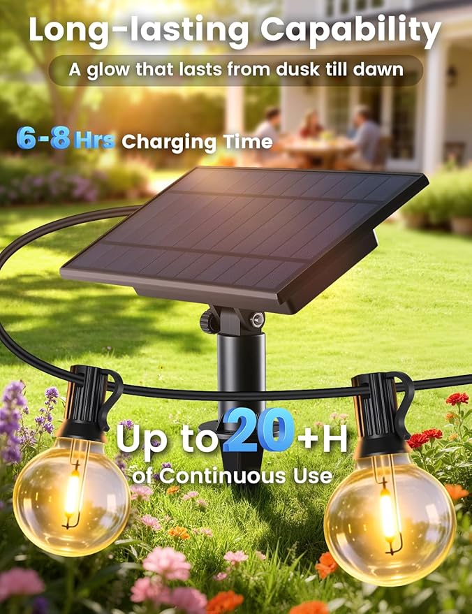 Brightever 100FT Solar String Lights Outdoor with Remote and 36+2 LED Shatterproof G40 Bulbs Dimmable &amp Timable 3 Lighting Modes Waterproof Solar Power Outdoor Lights for Patio Garden Wedding