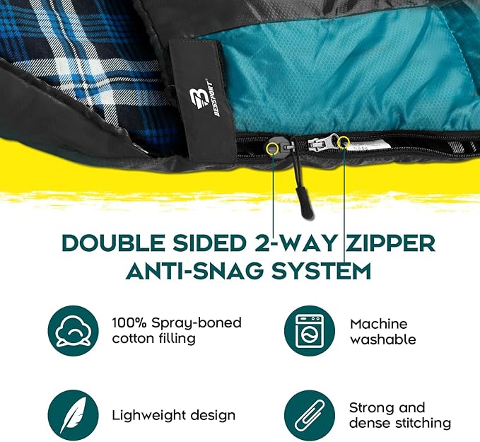 Bessport Sleeping Bag Winter | Flannel Lined 18℉ - 32℉ Extreme 3-4 Season Warm &amp Cool Weather Adult Sleeping Bags Large | Lightweight Waterproof for Camping Backpacking Hiking