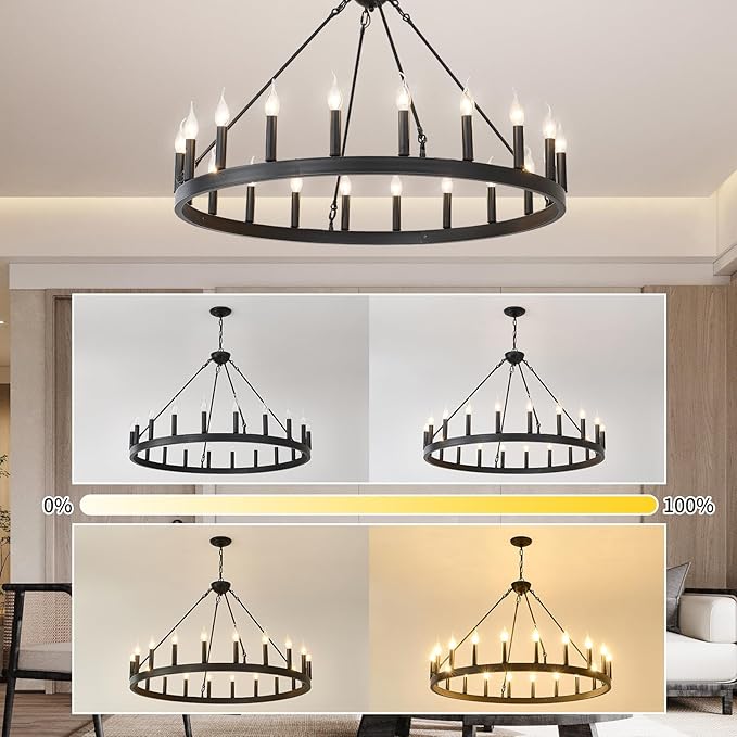 Black Wagon Wheel Chandelier 40 inch20-Light Farmhouse Wagon Wheel Chandeliers Round Industrial Ceiling Light fixtures for Porch high Ceilings Living Dining Room Foyer Entryway