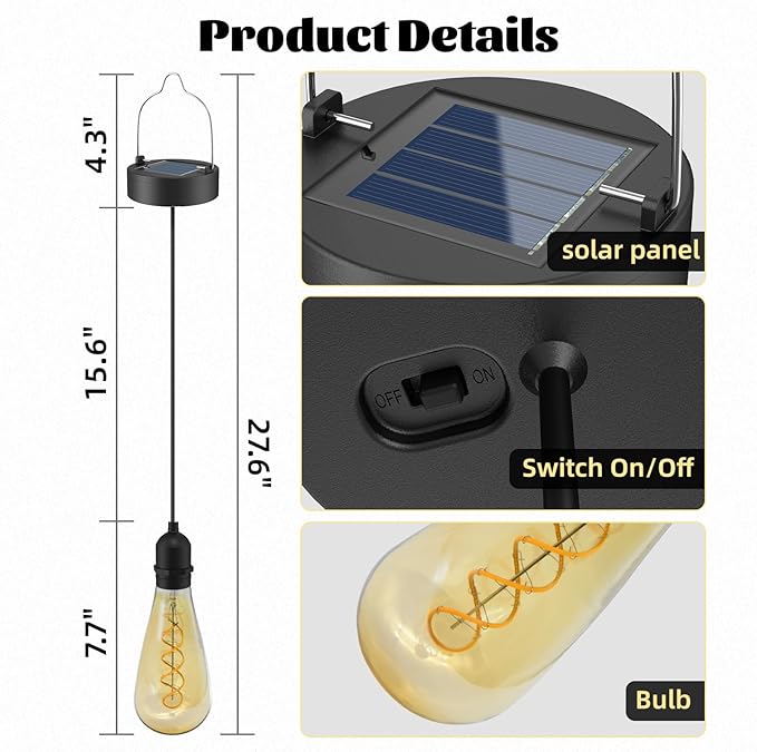 Hanging Solar Lights Glass Edison Bulbs Solar Powered Lantern
