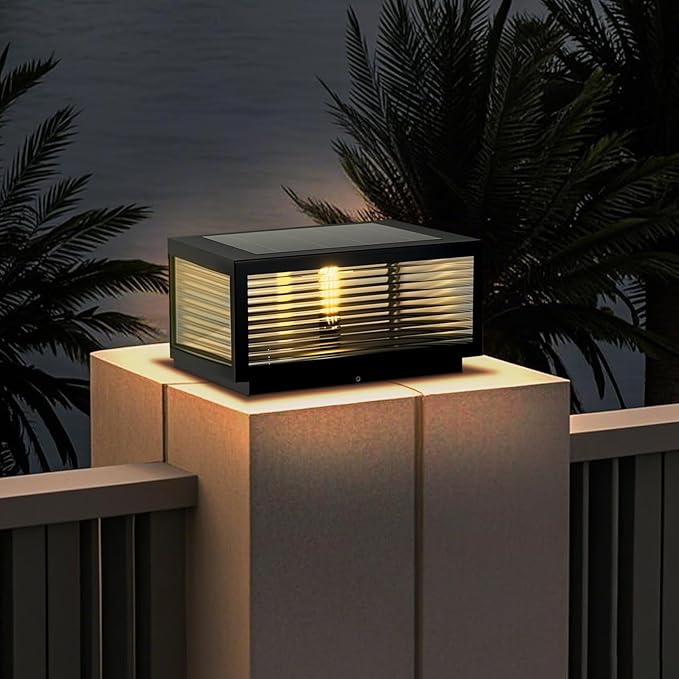 Outdoor Solar Post Lights Luxury Modern Solar Post Cap Light Fence Deck Column Light with IP65 Waterproof Pillar Lights for Flat Surface Patio Garden Decoration