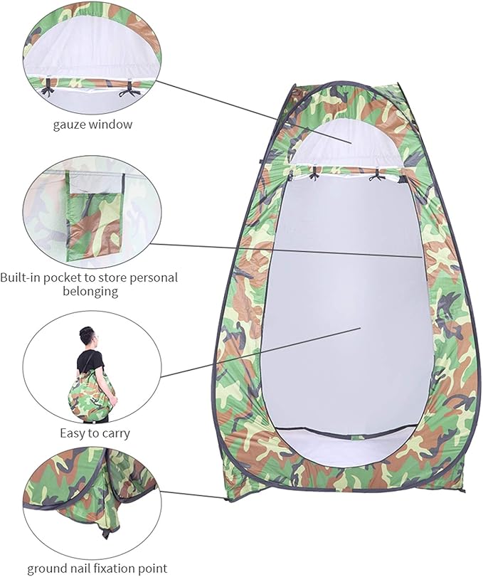 Portable Pop Up Privacy Shower TentInstant Portable Outdoor Rain Shelter with Carry BagCamp Toilet for Hiking &amp BeachLightweight &amp SturdyEasy Set Up (Camouflage)
