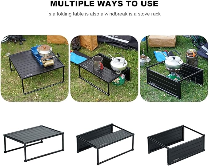 Camp Table Portable Folding Picnic Table Lightweight Aluminum Camping Table Outdoor Travel Furniture with Non-Slip Feet (Black)
