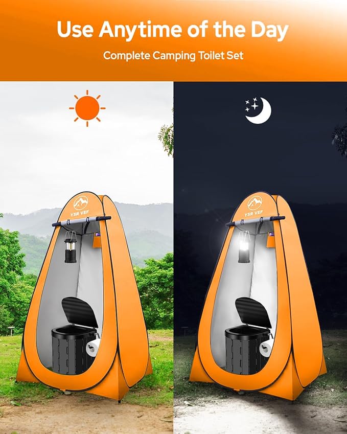 Portable Toilet Kit Camping Toilet with Pop-Up Privacy Tent and Poo Gel Toilet Bags Washable Portable Outdoor Showers Changing Rooms