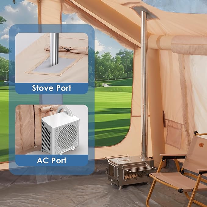 Inflatable Camping Tent with Electric Air Pump - 420D Heavy Duty Oxford - 5 Min Auto-Inflation - Panoramic Stargazing Skylight - 4 Season Luxury Glamping Cabin 4-10 Person Multiple Sizes