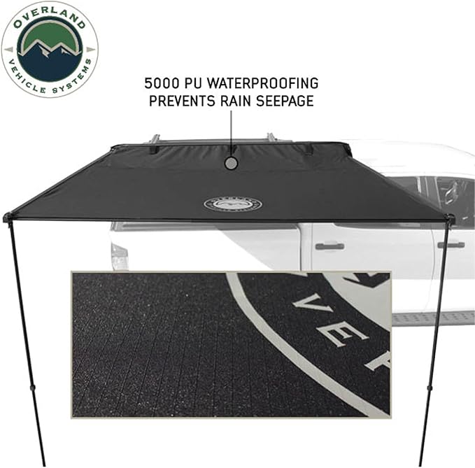 Overland Vehicle Systems 19690011 2.0-6.5’ XD Nomadic Self-Deploying 90 Degree Awning Unversal with Integrated LED Lights and Black Out | 61.6 Sq Ft of Coverage | Travel Cover Included