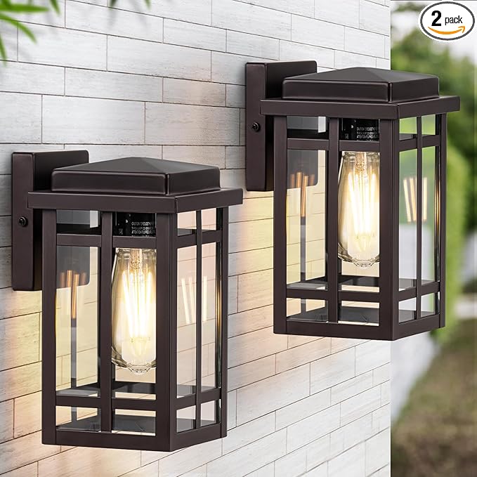 9.76'' Outdoor Wall Light Fixtures 2 Packs Waterproof Porch Lights Lanterns Exterior Modern Brown Wall Mount Lighting Anti-Rust E26 Outside Scones for House Front Door Garage Patio 2 Pack