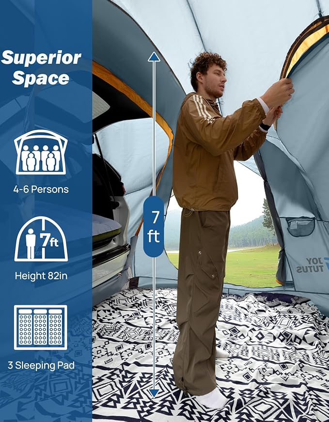 JOYTUTUS SUV Tent for Camping with Rainfly Double Door Design Car Tent with Aluminum Poles SUV Tailgate Tent with Waterproof PU2000mm Double Layer for 4-8 Person Orange