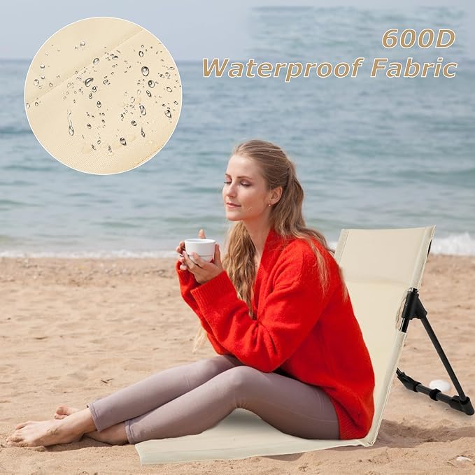 Ultra-Light Beach Chair with with BackrestFoldable Pool ChairsPortable Ground Chair with Storage Bag for Poolside Beach CampingPicnicRoad Trips (Coffee)