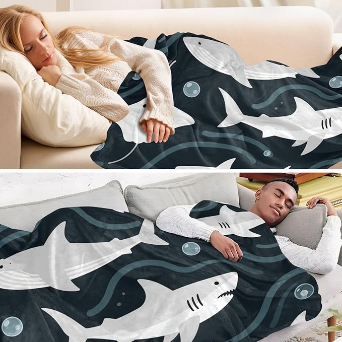 Blankets For Couch Childish Shark Animal Dark Blue Girl Throw Blanket 50x70