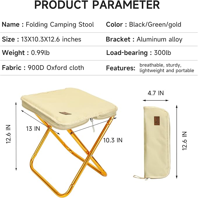 Camping StoolPortable Foldable Stool aldult Collapsible Stool Chairs Fishing for Outdoor Hiking 300 LBS Load