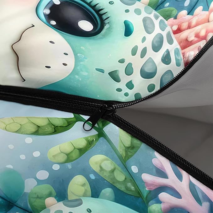 Ocean Themed Sea Turtle Sleeping Bag for Kids Boys GirlsLightweight Warm Cold Weather BackpackingWaterproof Compact Sleeping Bag with Compression Sack for Hiking Camping Outdoor.