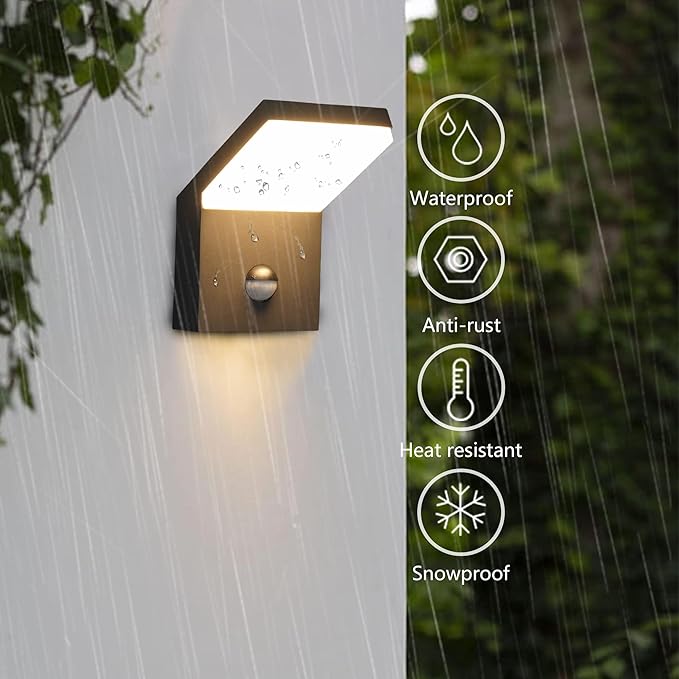 2 Pack Outdoor Motion Sensor Wall Sconce Light LED Modern Exterior Porch Light Fixture IP54 Waterproof for House Garage Patio Decoration1800LM