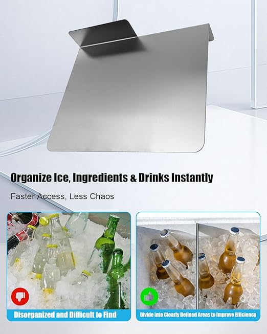 Stainless Steel Commercial Ice Bin Partition 12H x 14.5L x 5D Fridge Organizer Insert for Freezer Drawers Ice Bins &amp Coolers Heavy-Duty 304 Steel Easy Clean