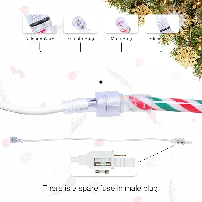 Vigdur Christmas Candy Cane Lights - 33FT LED Candy Cane Rope Lights Outdoor Waterproof Decorative Christmas Lights for Holiday Party Home Patio Indoor Xmas Decorations(360 LEDs)