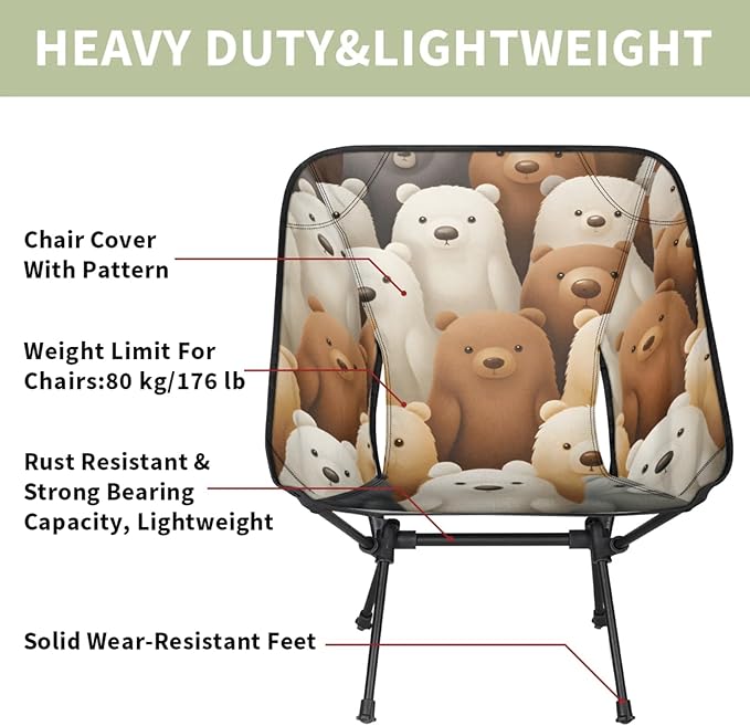 Honeybaby Folding Camping Chair Lovely Bears Camping Chairs Lightweight Portable Chair Outdoor Foldable Chairs for Camping Travel Picnic Beach Hiking