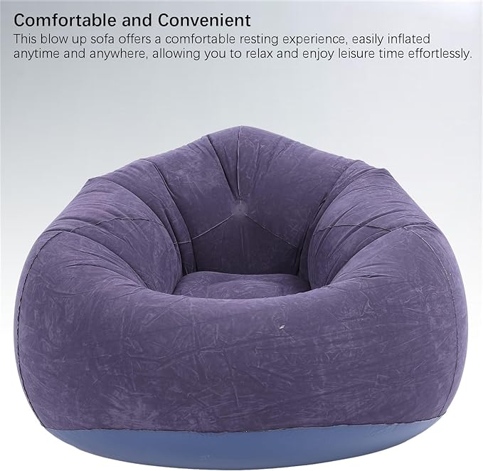 Inflatable Lounge Chair Premium PVC Material with Soft Flocking 80kg Capacity Compact Foldable for Living Room Bedroom Office Camping Travel (Dark Blue)