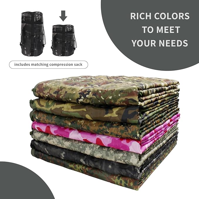 GRVCN Military Blanket - Camping Sleeping Bag with Zipper Poncho Liner Thermal Insulated Blanket Lightweight Portable Outdoor Hiking Survival Compression Carry Bag