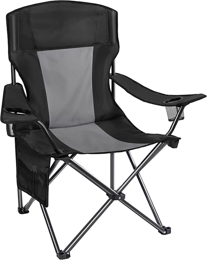 AsterOutdoor Camping Folding Chair Padded Quad Arm Chair with Large Cup Holders Side Organizer &amp Back Pocket for Outdoor Camp Indoor Patio Fishing Supports 350lbs