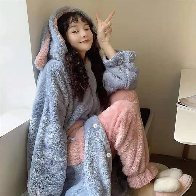 Warm one-piece blanket pajamas in autumn and winter cute shark capybara robe hooded coral velvet padded velvet home clothes.