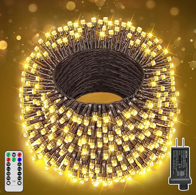 197FT 600 LED Christmas Lights Outdoor Warm White Christmas Tree Lights Plug in 8 Modes Twinkle String Light for Outside Bedroom Wedding Party Ceiling Xmas Home Decorations