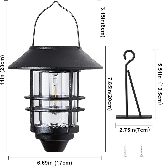 Solar Lantern Outdoor Lights Hanging Waterproof Lantern Lights with Wall Mount Kit for Garden Porch Fence 2 Pack
