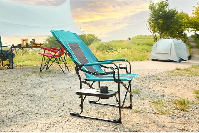 Elountik Oversized Portable Folding Directors Chair with Side Table and Storage Pocket for Camping Beach Fishing Picnic and Lawn - Heavy Duty Blue
