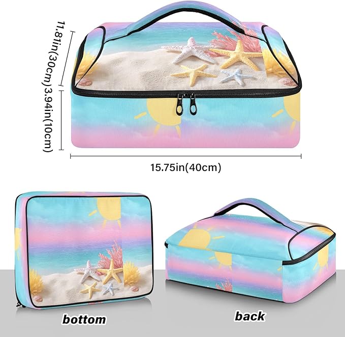 Casserole Carrier Beautiful Beach and StarfishInsulated Casserole Carrier for Hot or Cold Food Thermal Lunch Tote for Potluck Parties Picnic Beach Fits 9 x 13 Inches Baking Dish