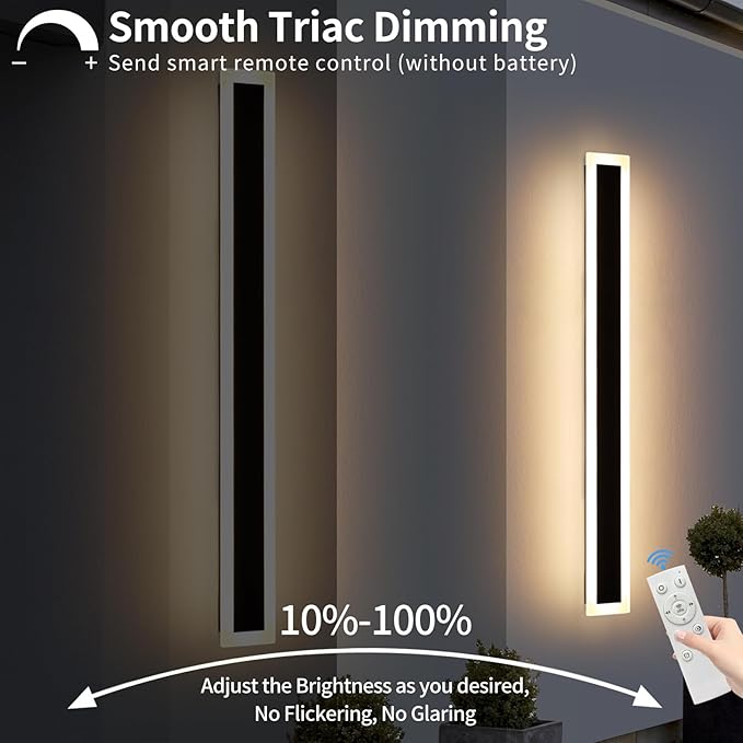 Upgrade Widened 2 Pack 57inch Long Modern Outdoor Wall Light Dimmable 3000K-6000K IP65 Waterproof Exterior Wall Sconces 50W Black LED Wall Mount Light for Home Yard Garden with Remote Control