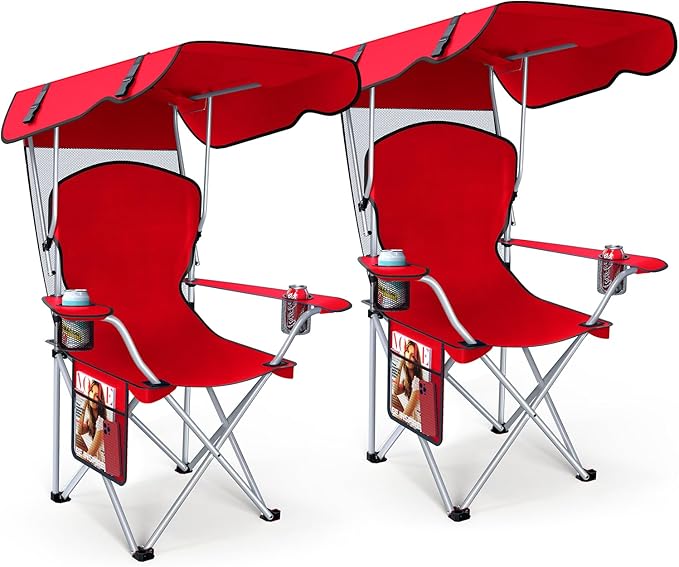 Portable Camping Chair with Canopy - Folding Chair with Canopy Durable 600D Oxford Canopy Chair for Camping Beach Picnics Fishing &amp Sports