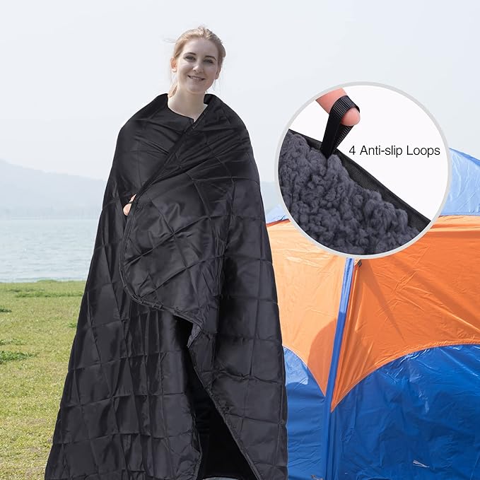 REDCAMP Large Camping Blanket with Sherpa Lining Cold Weather Warm Outdoor Blanket Windproof for Camping Stadium Hiking Machine Washable （59x 79）