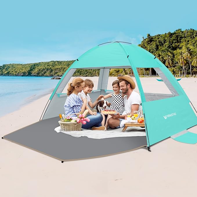 Venustas Beach Tent Sun Shelter for 3/4-5/6-7/8-10 Person UPF 50+ UV Protection Beach Canopy Lightweight and Easy Setup Cabana Portable Shade Tent