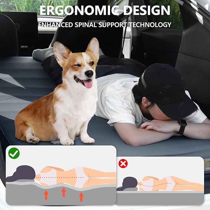 Camping Air Mattress Tesla Model Y Mattress 4 Ultra Thick Tesla Model Y Air Mattress Self Inflating Sleeping Bed with Pump Portable SUV Air Mattress Car Bed Camping Gray
