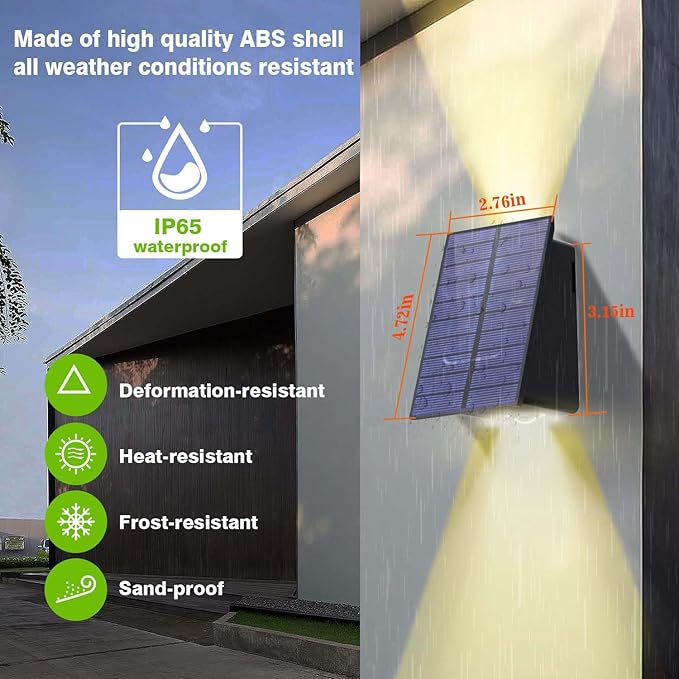 Solar Wall Lights OutdoorUp and Down Solar Wall Light with Dusk to DawnHigh Brightness Exterior Wall LightingIP65 Waterproof Solar Outdoor Wall Lights for House Wall(Warm White 4PC)