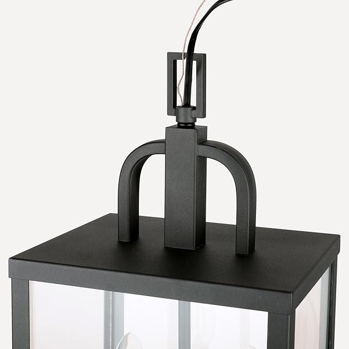 Large Outdoor Indoor Pendant Light 2-Light Modern Black Metal Outside Chandelier Exterior Hanging Fixture Ceiling Mount with Clear Glass Shade for Front Porch Entrance Foyer Entryway (Bulb Included)
