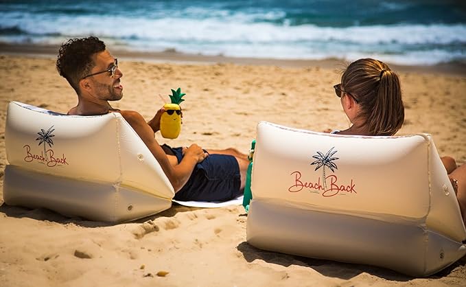 BeachBack Inflatable Lounger - Portable Air Couch for Beach and Camping with Adjustable Back Support - Travel Friendly Beach Lounger Easy to Carry &amp Set