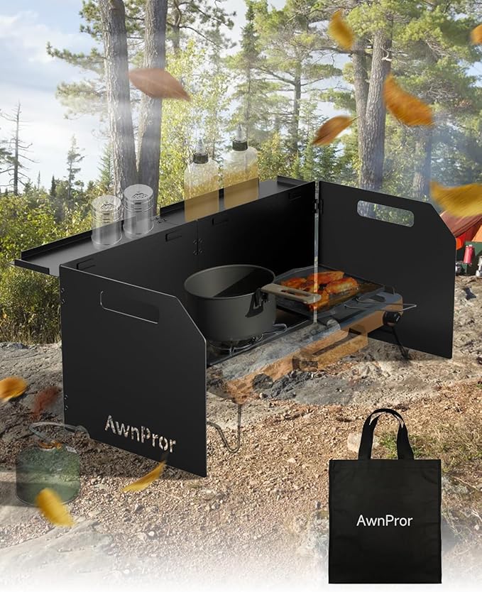 Aluminum Camping Stove WindscreenLightweight Foldable Outdoor Wind Blocker Gas Stove Windshield Wind Screen with Storage Bag for CampingGlampingHikingPicnicBackpackingCookingFishing