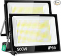 500W LED Flood Light Outdoor with Plug+10ft Cable 60000LM Ultra Brighter 5000K Exterior Security Light IP66 Waterproof Commercial Lighting for Sports Fields Counts Arena Stadium(2 Pack)