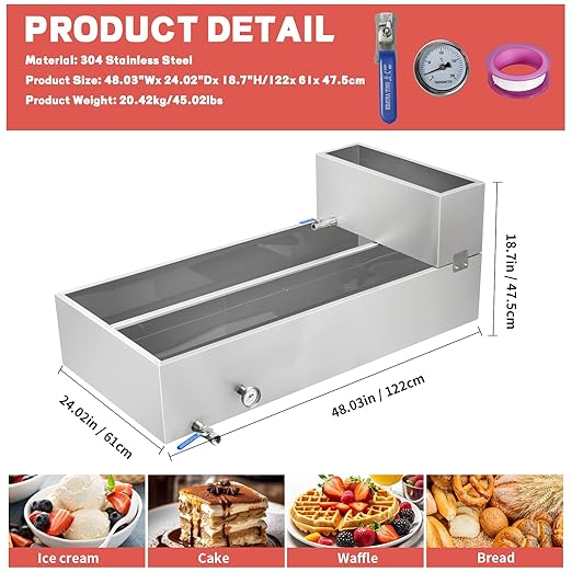Maple Syrup Evaporator Pan 53.3Gal 304 Stainless Steel Maple Syrup Evaporator with Valve Thermometer and Divided Design 48 x 24 x 18.7 Inch Feed Pan for Boiling Maple Syrup for Home and Outdoor Use
