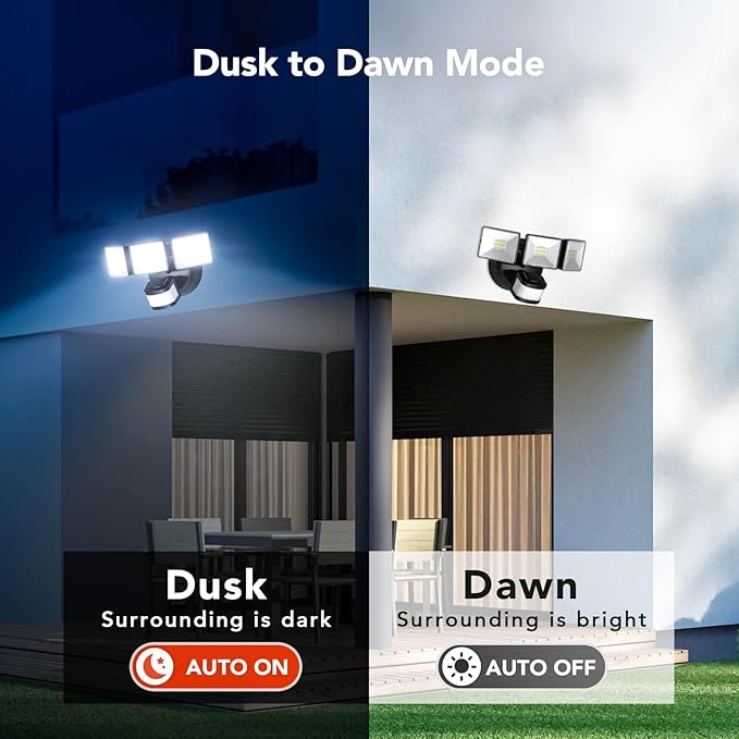 OREiN Motion Sensor Outdoor Flood Light 26W 3500LM LED Security Light 240° 40FT Detection Dusk to Dawn/Auto/Test Modes IP65 Waterproof for Garage Yard Porch Driveway (Hardwired)