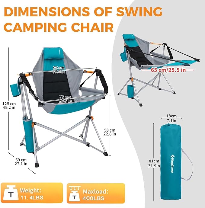KingCamp Hammock Chair with Footrest – Heavy Duty Swinging Rocking Camping Chairs for Adults up to 400lbs Folding Portable Oversized Rocker with Cup Holder &amp Pillow for Outdoor Beach Lawn RV Spor
