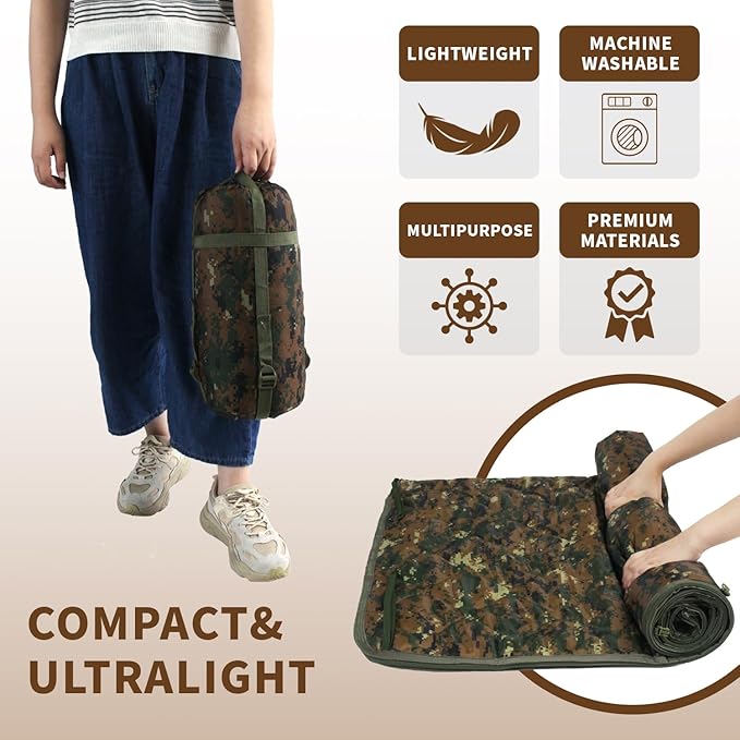 WINWAY Outdoor Down Camping Blanket Military Camping Sleeping Bag with ZipperPackable Waterproof Lightweight Poncho Liner for HikingTravel Stadium