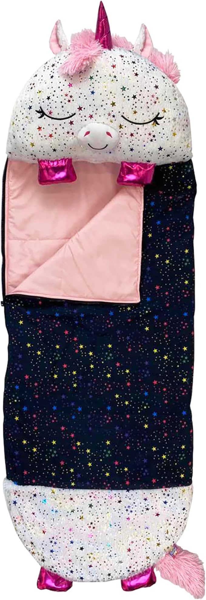 Happy Nappers Pillow &amp Sleepy Sack- Comfy Cozy Compact Super Soft Warm All Season Sleeping Bag with Pillow- Medium 54” x 20” Shimmer Unicorn