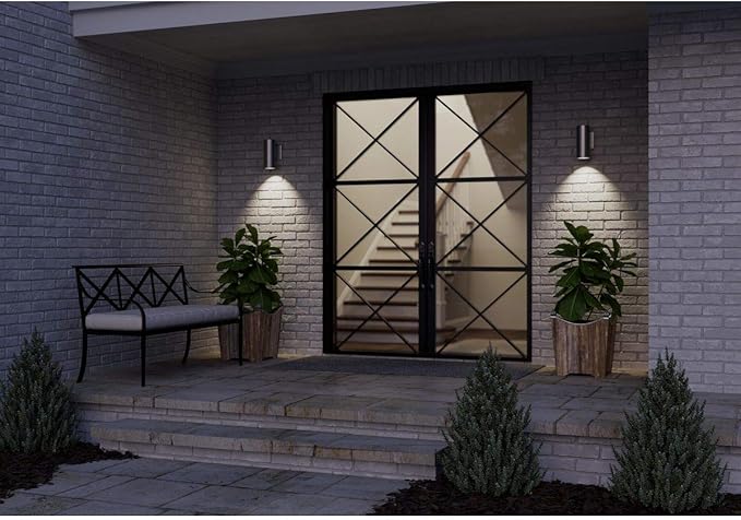 Progress Lighting P563001-147-30K Cylinders Collection 3 LED Modern Outdoor Small Up/Down Wall Lantern Light 3-1/3 Inch Diameter Satin Nickel